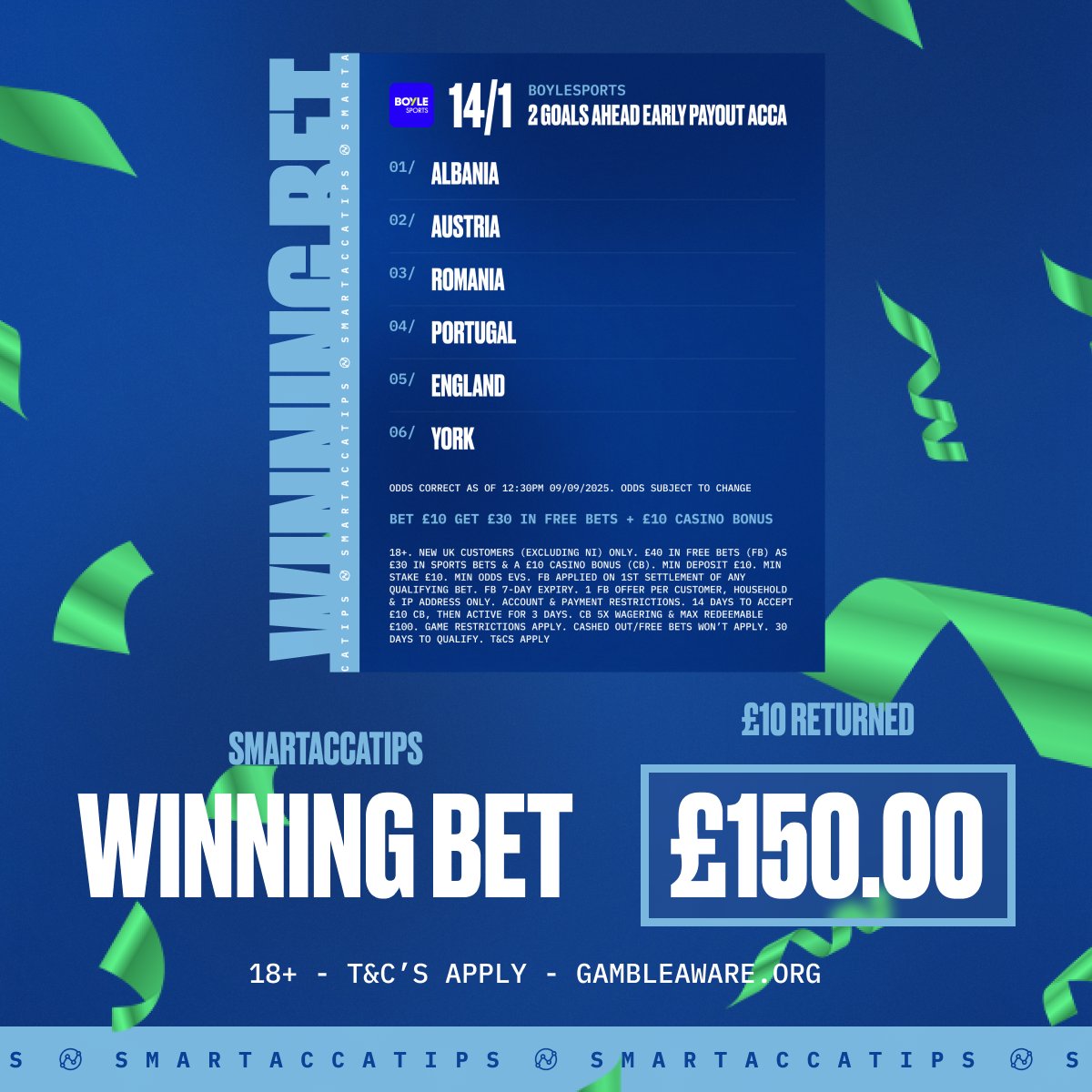 SmartAccaTips's tweet image. 😍 WHAT A NIGHT OF BETTING! TIME TO GIVE AWAY £100 IN CELEBRATION!!!
✅ 14/1, 14/1, 13/2, 6/1, 9/2, 3/1 & 10/11 Winners.
🤯 One goal off the 34/1 & 50/1 bets..
💚 £50 TO SOMEONE WHO LIKES THIS POST.
♻️ £50 TO SOMEONE WHO REPOSTS IT.
✅ MUST BE FOLLOWING @SmartAccaTips.
🤝…