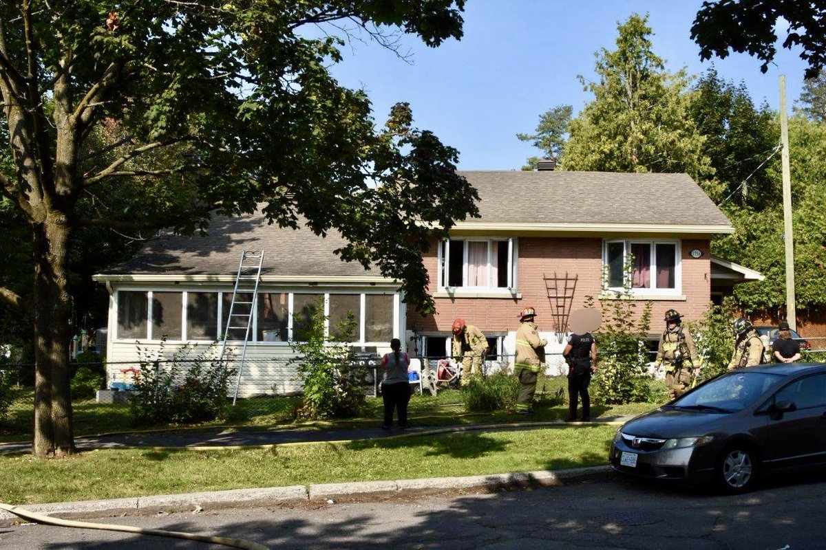 OttFire's tweet photo. Firefighters contain three separate fires during a busy day in #Ottawa.
 
At approximately 02:26, the Ottawa Fire Services Communications Division received multiple 9-1-1 calls from residents screaming that there was a fire in the 400 block of Nelson Street. Firefighters arrived on scene 3 minutes after being dispatched and confirmed smoke coming from the basement of a three-storey multi-unit low-rise. Two occupants suffering from burns were immediately treated on scene by Firefighters. Crews encountered heavy smoke and zero visibility conditions in the basement. The fire was located in one of the two basement apartments and was quickly extinguished before it could spread to the rest of the building. The fire was declared under control at 02:55. Two full searches confirmed no other occupants were inside. An @OttFire Investigator was dispatched to the scene.
 
The second fire occurred at approximately 10:08, when the Ottawa Fire Services Communications Division received a 9-1-1 call from a resident in the 1700 block of Cuba Avenue reporting smoke coming from their neighbour’s basement. The caller advised that the occupants were not home but that a dog was inside. While still on the line, the neighbour reported seeing flames. On arrival, Firefighters confirmed smoke and flames coming from basement windows at the back of the home. Crews initiated a fast attack, advancing a hose line inside while a secondary crew applied water through the basement windows. Heavy black smoke and zero visibility forced Firefighters to use a thermal imaging camera to locate the flames, which were in the kitchen area. The fire was quickly extinguished before spreading beyond the basement. The fire was declared under control at 10:31. Firefighters conducted two searches confirming no occupants were inside and safely brought the dog outside. There are no reported injuries. An @OttFire Investigator was dispatched to the scene.

The third fire occurred at approximately 11:05, when the Ottawa Fire Services Communications Division received a 9-1-1 call reporting an odour of burning coming from a townhome under construction in the 500 block of Woodlily Private. Firefighters were directed by construction workers to the affected unit and found smoke coming from underneath the siding near the second floor balcony of a three-storey home. Crews began opening up the walls and located fire running from the first floor up to the second floor. Firefighters continued to open the walls and extinguished the flames. The fire was declared under control at 11:47. A thermal imaging camera was used to confirm there were no hidden hot spots. There are no reported injuries. An @OttFire Investigator was dispatched to the scene. #OttNews

📸 Jean Lalonde (Cuba Avenue)