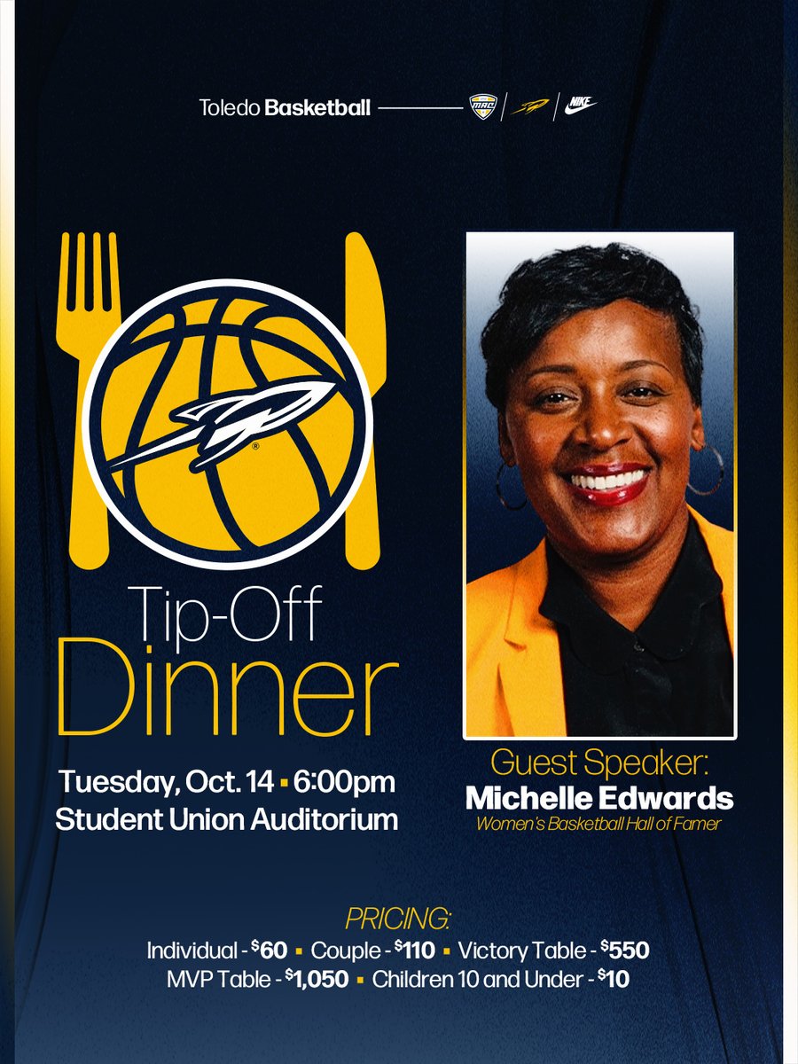 Toledo Women's Basketball (@toledowbb) on Twitter photo ๐ฆ๐๐ฉ๐ ๐ง๐๐ ๐๐๐ง๐ and get ready to celebrate the start of our season with our ๐๐๐-๐๐
๐
๐๐๐๐๐๐! ๐ฝ๏ธ๐
Women's Basketball Hall of Famer Michelle Edwards will be our keynote speaker on Oct. 14! Registration link coming soon.
๐ฐ tinyurl.com/2bxhnbds
#TeamToledo ๐ฆ๐๐ฉ๐ ๐ง๐๐ ๐๐๐ง๐ and get ready to celebrate the start of our season with our ๐๐๐-๐๐
๐
๐๐๐๐๐๐! ๐ฝ๏ธ๐
Women's Basketball Hall of Famer Michelle Edwards will be our keynote speaker on Oct. 14! Registration link coming soon.
๐ฐ tinyurl.com/2bxhnbds
#TeamToledo