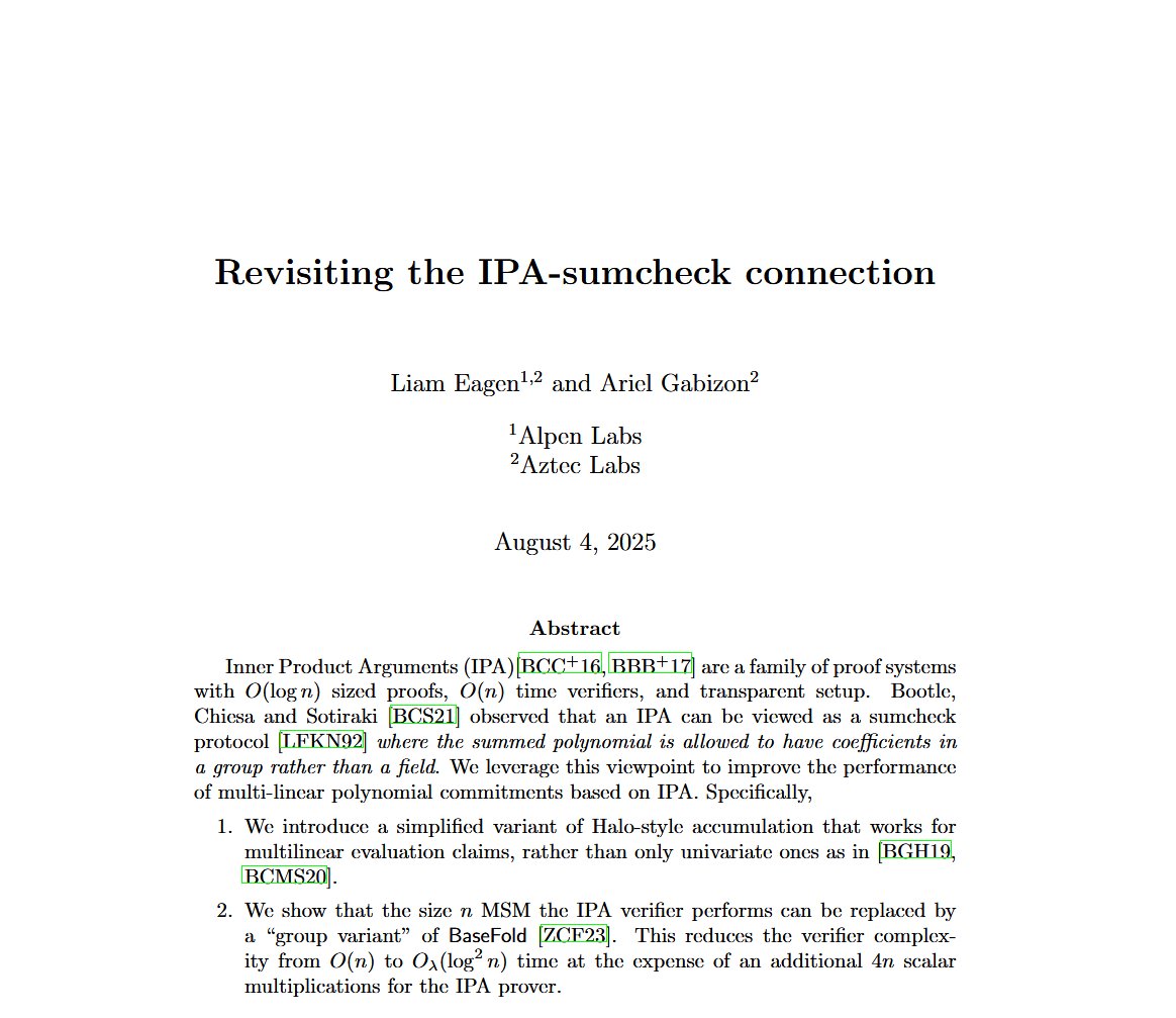 Join us tomorrow for a talk by <a href="/rel_zeta_tech/">Ariel Gabizon</a> (<a href="/aztecnetwork/">Aztec</a>)!
🪧Title: Revisiting the IPA-sumcheck connection
📅When: 1pm ET, Sep 10
📷Livestream: sites.google.com/view/yacl/semi…