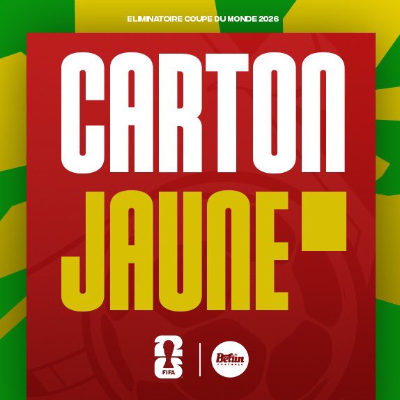 FootballBenin's tweet photo. ⏱ 44’ | Carton jaune 🟨 pour Sessi D’almeida.

🇧🇯 3-0 🇱🇸 | #BENLES #WCQ2026 #AllezLesGuépards 🐆🇧🇯 https://t.co/ZP6ze313Xe