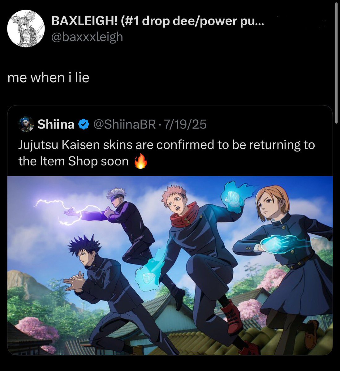 baxxxleigh's tweet photo. @Elit3895 @VampTenta @Fortnite trust this update will save us BELIEVE https://t.co/zUdsjLMY2w