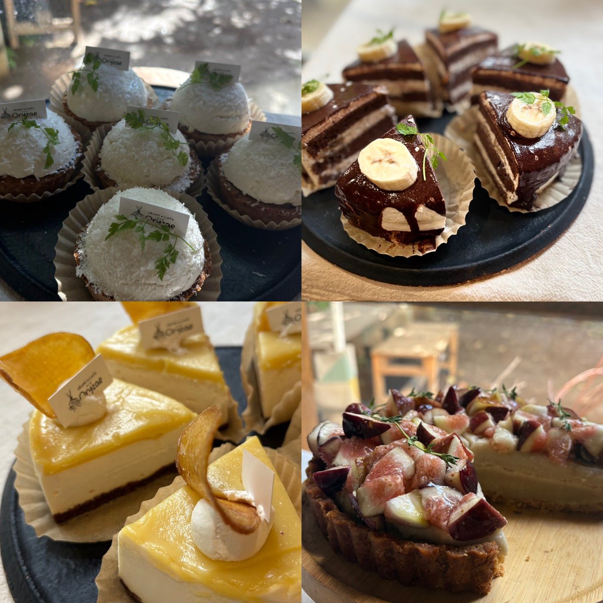 cafe_okami's tweet photo. 今週も木曜日・金曜日・土曜日営業です。
本気の発酵・腸活cafe。
◎いちじくのアールグレイクリームタルト
◎レアチーズとお芋のタルト
◎Ｗチーズタルト
◎バナナケーキドリップグラサージュ
◎かためプリン
◎腸活ボウル

お砂糖不使用・米粉の腸活スイーツです。
#腸内解析
#発酵cafe https://t.co/pb30OcJGFm