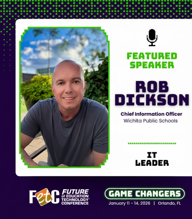 Thrilled to be a Featured Speaker at #FETC 2026 in Orlando! Excited to share how Wichita Public Schools is leveraging AI, esports, and innovative learning models to empower every student. See you Jan 11–14! #K12 #EdTech #AIinEducation #GameChangers @FETC <a href="/JenWomble/">Jennifer Womble →#FETC Jan. 11-14, 2026</a> <a href="/WichitaUSD259/">Wichita Public Schools</a>