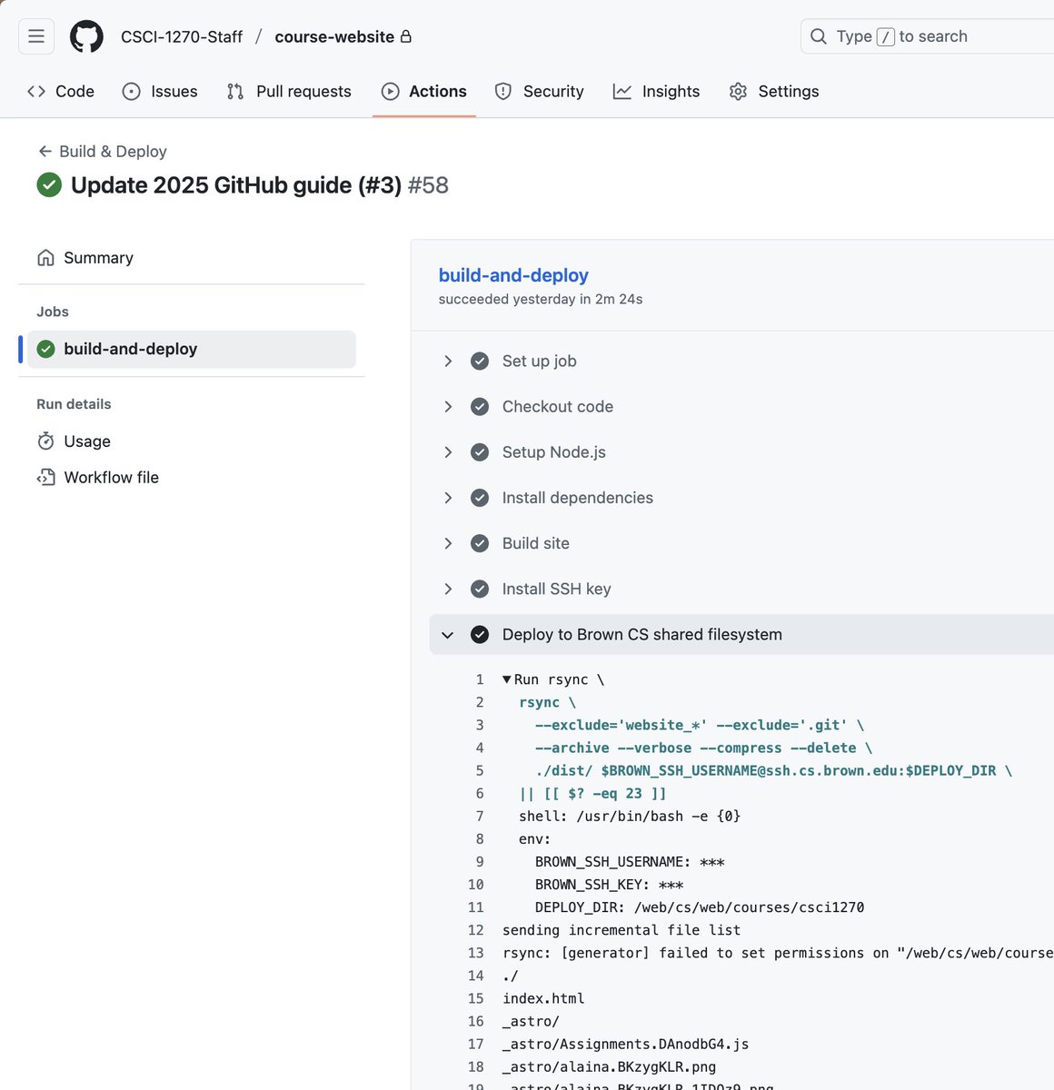 The website is continuously deployed to the CS department's servers with SSH/rsync