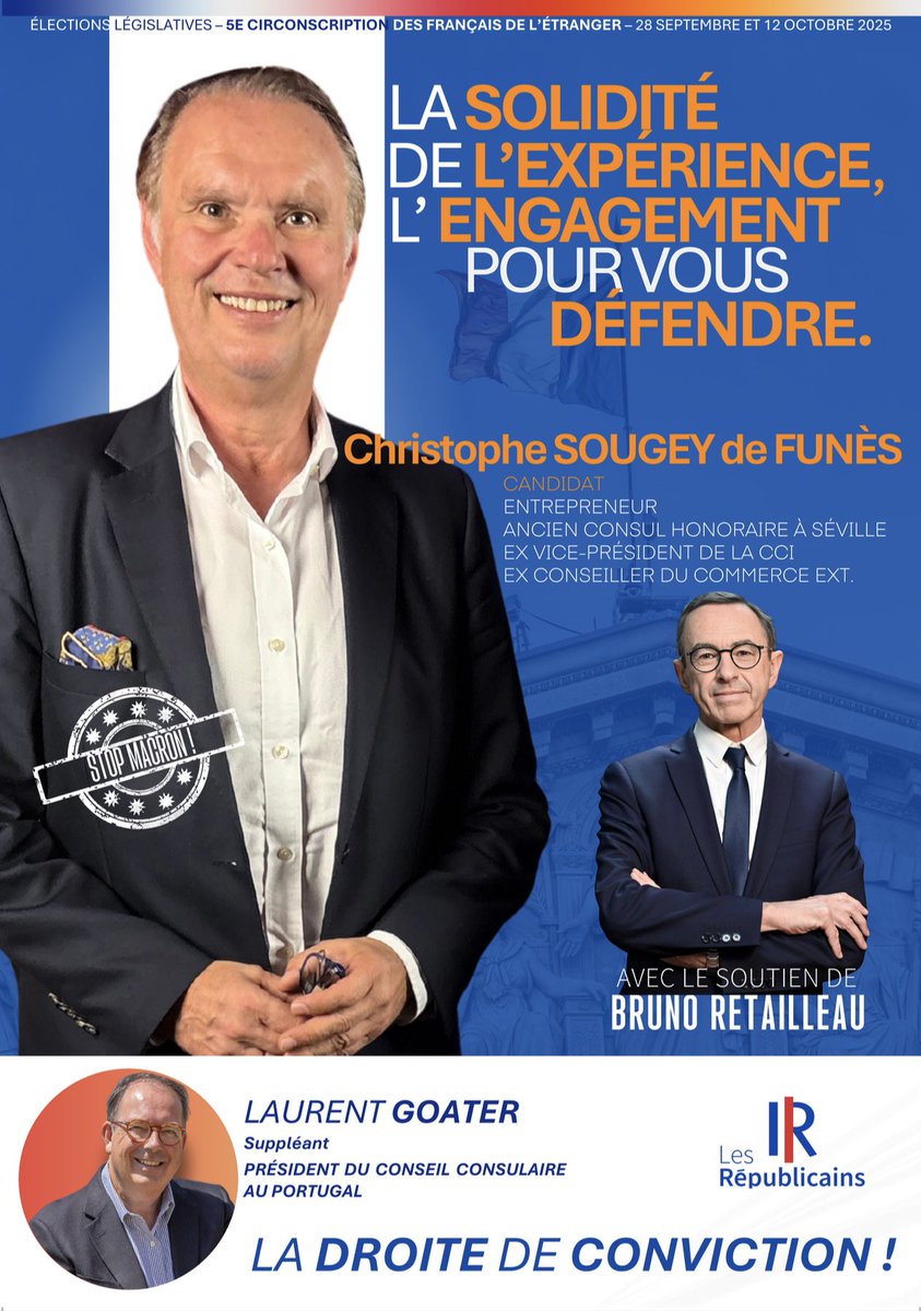Laurent Goater (@goaterlaurent) on Twitter photo Dans notre circo, 3 options : 1) une RN qui n'y habite pas, adepte de déstabilisation dangereuse 2) la faire-valoir du sortant, enfermée dans l'agonie du macronisme, 3) <a href="/CSougeydeFunes/">Christophe Sougey de Funès</a>, entrepreneur, ancien Consul Honoraire, soutenu par <a href="/BrunoRetailleau/">Bruno Retailleau</a> pour défendre la France. Dans notre circo, 3 options : 1) une RN qui n'y habite pas, adepte de déstabilisation dangereuse 2) la faire-valoir du sortant, enfermée dans l'agonie du macronisme, 3) <a href="/CSougeydeFunes/">Christophe Sougey de Funès</a>, entrepreneur, ancien Consul Honoraire, soutenu par <a href="/BrunoRetailleau/">Bruno Retailleau</a> pour défendre la France.