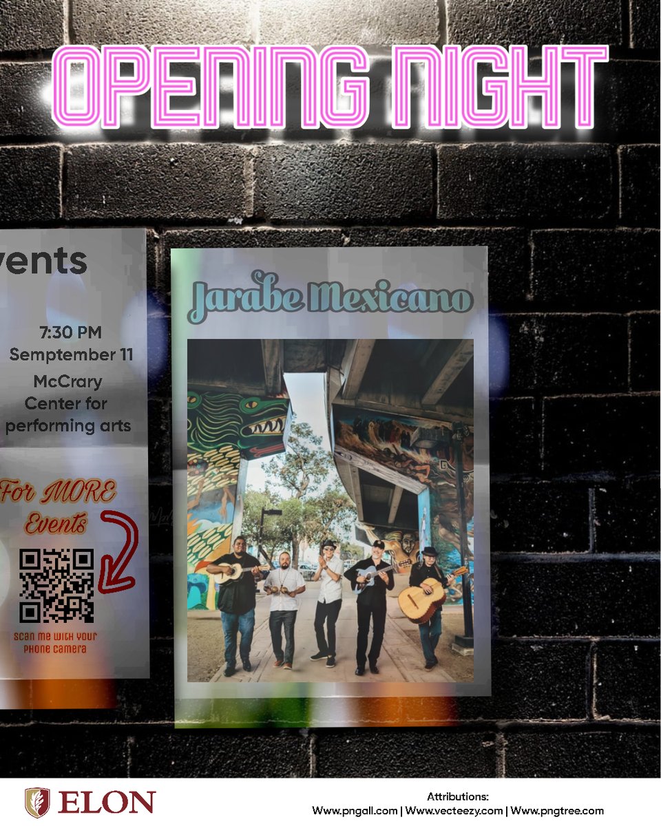 DON'T MISS OPENING NIGHT! 🔥🔥🔥
September 11, 7:30 PM @
McCrary Theatre, Center for the Arts

Jarabe Mexicano performance live!

Get Tickets here 🔽
elontickets.com