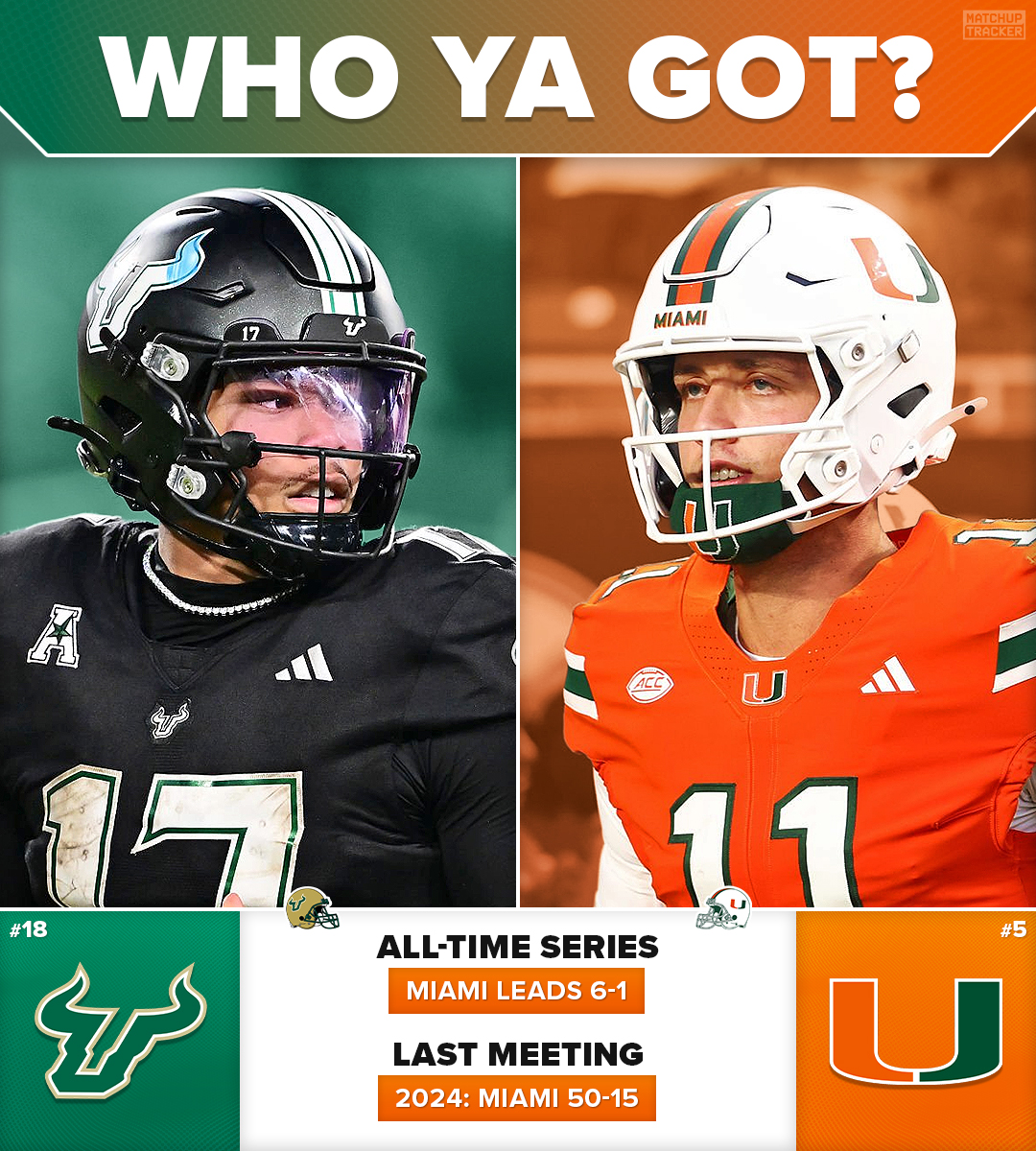 Will #18 USF take down a ranked team for the third week in a row vs. #5 Miami? 🌴