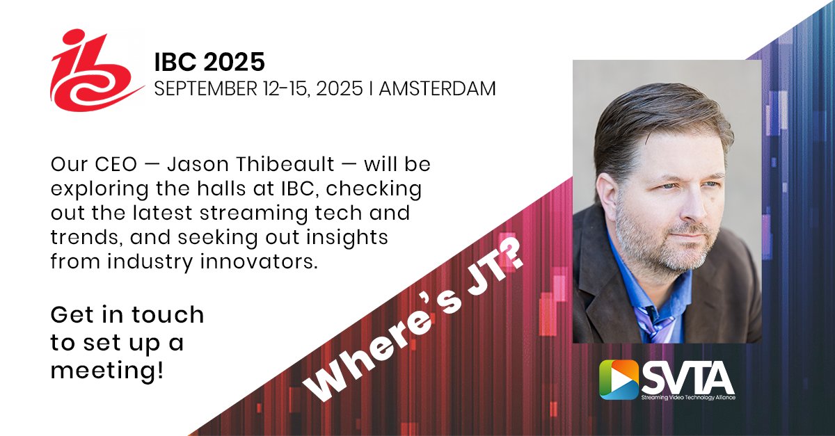 Let's have some fun! Keep an eye out for our CEO @_JasonThibeault at #IBC2025. Get a pic with him and post with the hashtag #wheresJT and tag the SVTA 📸 Let's show how much fun the #streamingtech community has when we're #together for streaming #collaboration. Here's where you…