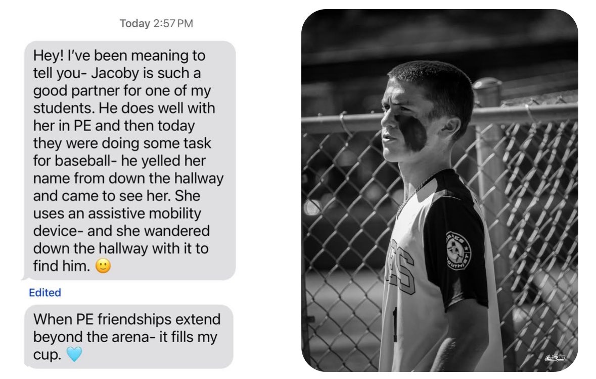 Alyssa Cartwright (@mrsalc02) on Twitter photo Raising teenage boys isn’t for the faint of heart…..and <a href="/JacobyC2027/">Jacoby Cartwright</a> often gives us a run for our money #IYKYK
This year Jacoby decided to apply and take a class called “Partners PE.” In this class, regular education students are partnered with special education students to Raising teenage boys isn’t for the faint of heart…..and <a href="/JacobyC2027/">Jacoby Cartwright</a> often gives us a run for our money #IYKYK
This year Jacoby decided to apply and take a class called “Partners PE.” In this class, regular education students are partnered with special education students to