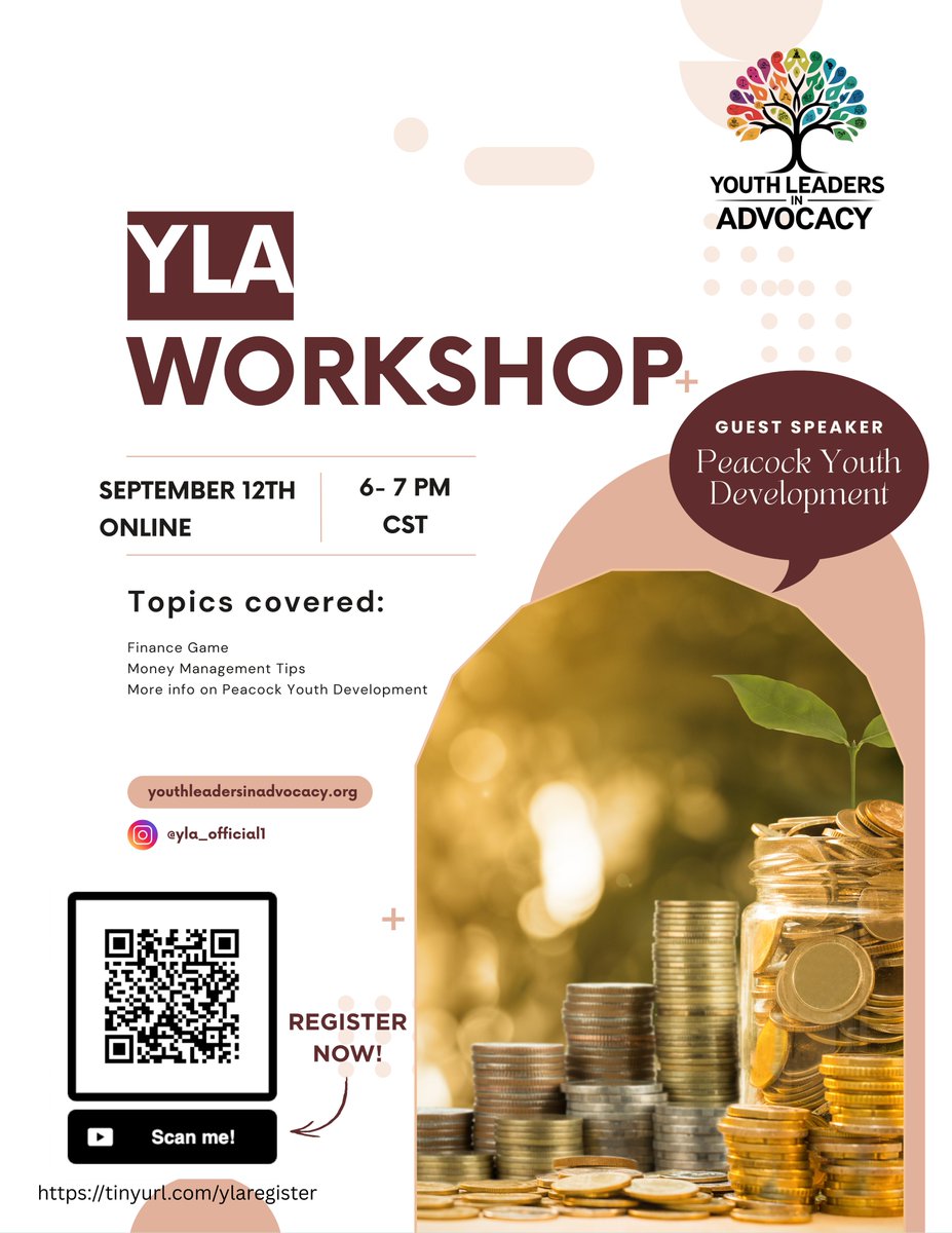 3 DAYS AWAY! Click the link to join Youth Leaders in Advocacy's first workshop:
tinyurl.com/ylaregister

In their first workshop, they will have Peacock Youth Development and Medimpact Club as guest speakers. It will take place online on September 12th from 6PM-7PM CST.