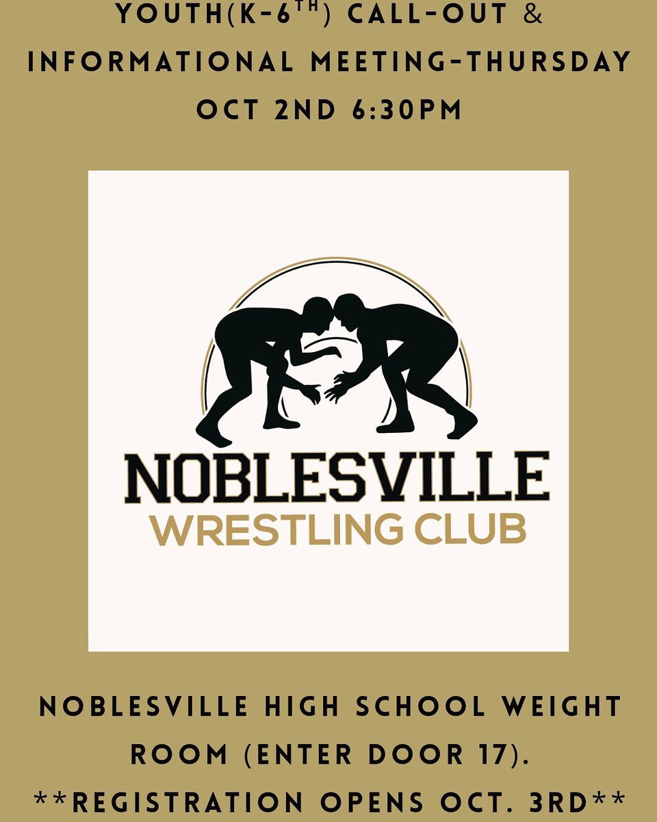 👇🏻👇🏻👇🏻THE WAIT IS OVER!!!!! If you have questions about our Noblesville Youth 🤼‍♂️ program…shoot us an e-mail 👇🏻👇🏻👇🏻

noblesvillewrestlingclub@gmail.com 

EXCITED to meet all of our Future Miller 🤼‍♂️ Anklebiters!!!!! Miller 🤼‍♂️ BOOM!!!!!
