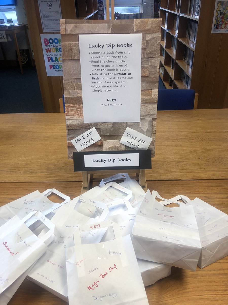 LibraryQegs's tweet image. Yr7 have been having a wonderful time the library - our Lucky Book Dip is a real hit! #greatschoollibraries