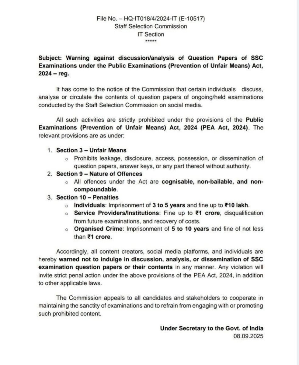 masijeevi's tweet image. What? That makes all of us -teachers, criminal!!  Discussing, Analysing or Circulating questions of exams of SSC already held is illegal?  Do they even understand how Unfair Means is defined?