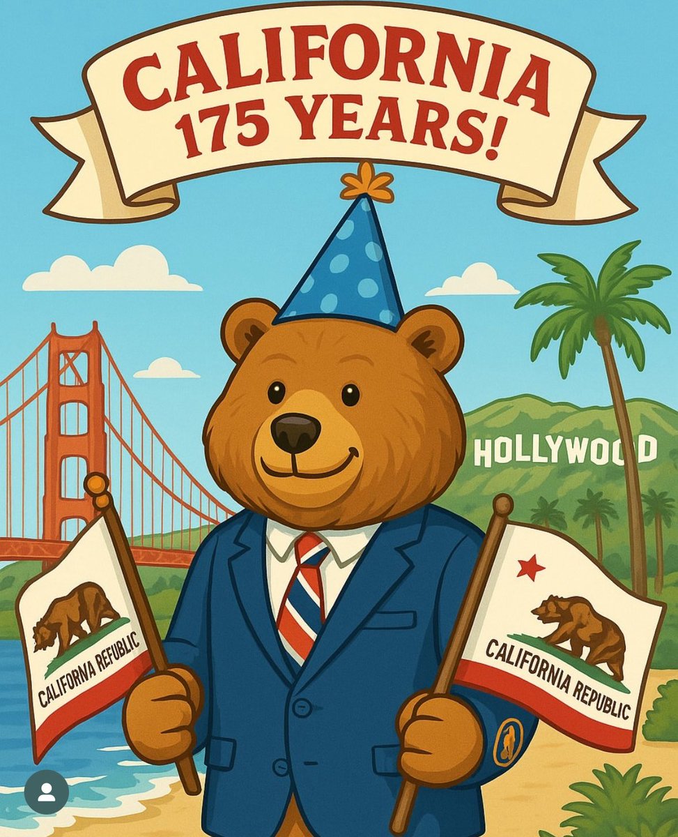 caleangus's tweet image. 🎉🐻 Happy 175th Birthday, California! 🌴🌉✨

Calvin the Bear is joining the celebration of our great state’s history, people, and landmarks. From the Golden Gate to Hollywood and the Pacific Coast, Cali continues to shine as home to thousands of our Guard members and families.