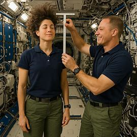 CruzCiegos's tweet photo. En la Estación Espacial Internacional los astronautas crecen entre 2 y 5 cm más altos porque la columna se estira en microgravedad. https://t.co/xWLzUPY2ee
