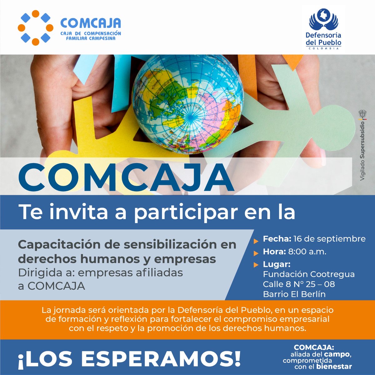 📢 Invitamos a nuestras empresas afiliadas a participar en la jornada de Sensibilización en Derechos Humanos y Empresas, orientada por la Defensoría del Pueblo.

#COMCAJA #DerechosHumanos #EmpresasConResponsabilidad #Sensibilización #CompromisoSocial #Bienestar