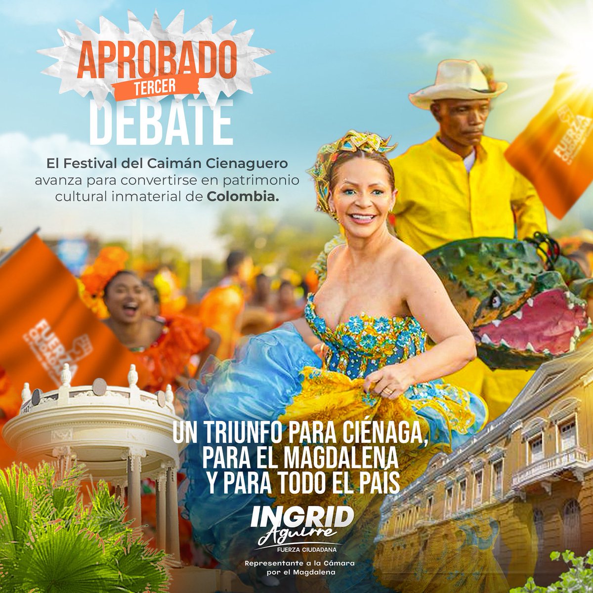 Desde @Fziudadana <a href="/carloscaicedo/">Carlos Caicedo </a> <a href="/mrafael70/">Rafael Martínez</a> <a href="/padillaingris/">Ingris Padilla García</a> Logramos un avance histórico🧡: En la Comisión Sexta del <a href="/SenadoGovCo/">Senado de la República 🇨🇴</a> fue aprobado en tercer debate el proyecto de ley que declara el  #FestivalCaimánCienaguero como patrimonio cultural de la Nación. 🐊🇨🇴

El Festival del