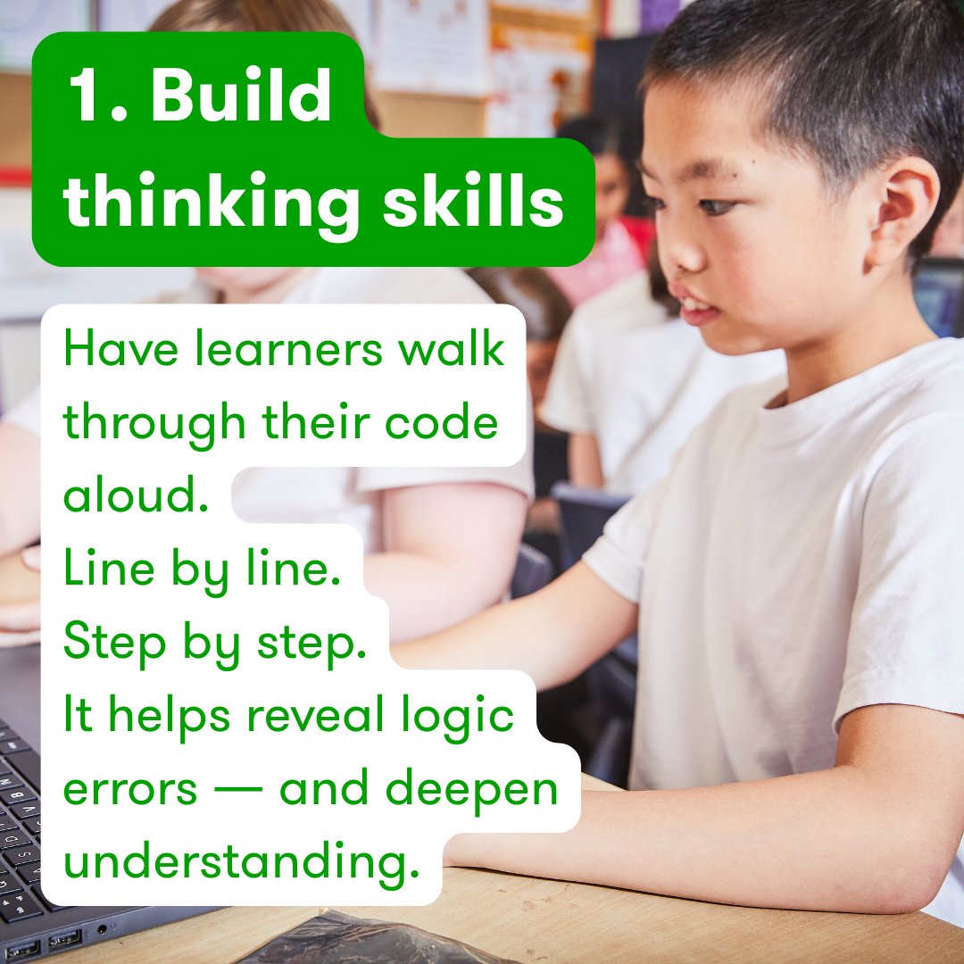 microbit_edu's tweet image. 💡 1. Build thinking skills
Ask learners: “What do you want your code to do?”
Let them walk through it line by line.
This deepens understanding and helps spot logic errors.
#CreativeComputing #STEMTeachers #microbitCHAMPIONS