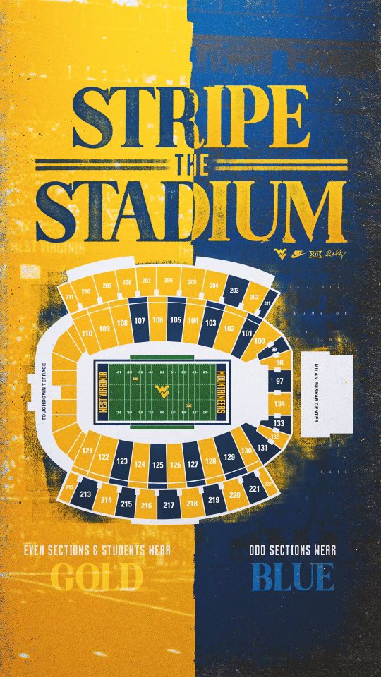 Mountaineer Maniacs (@wvumaniacs) on Twitter photo 🟡ALL STUDENTS WEAR GOLD🟡
🏈 WVU vs. Pitt – THIS SATURDAY
⏰ Gates open at 2 PM
💥 Let’s stripe the stadium and BEAT PITT! 🟡ALL STUDENTS WEAR GOLD🟡
🏈 WVU vs. Pitt – THIS SATURDAY
⏰ Gates open at 2 PM
💥 Let’s stripe the stadium and BEAT PITT!