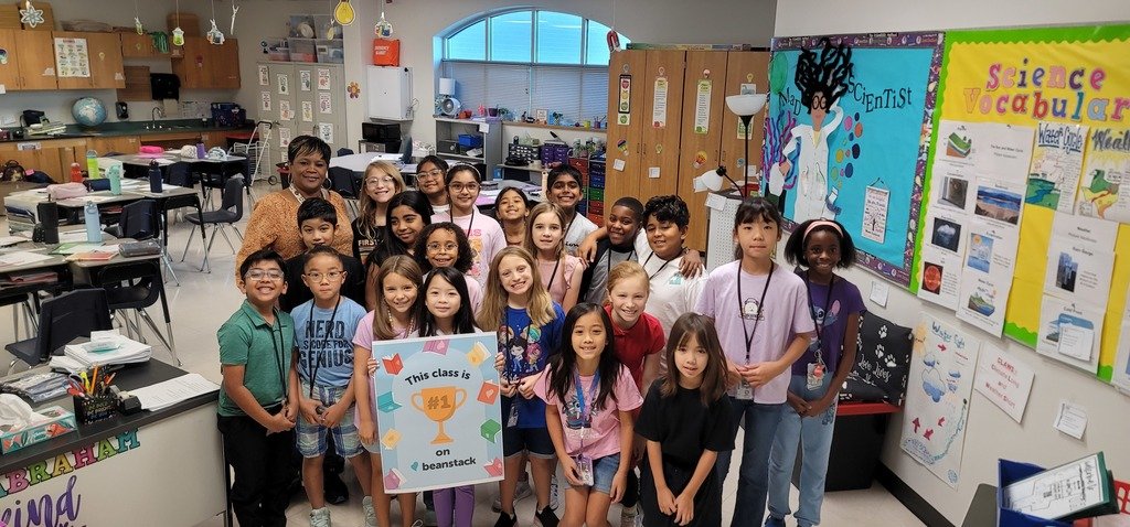 Congrats to our first Beanstack weekly champions, Mrs. Abraham's 4th-grade homeroom. They read and logged more minutes in Beanstack last week than any other class. Who will get the poster next week? #WilderWolves #BuildingBrightFutures #AllinAlvinISD