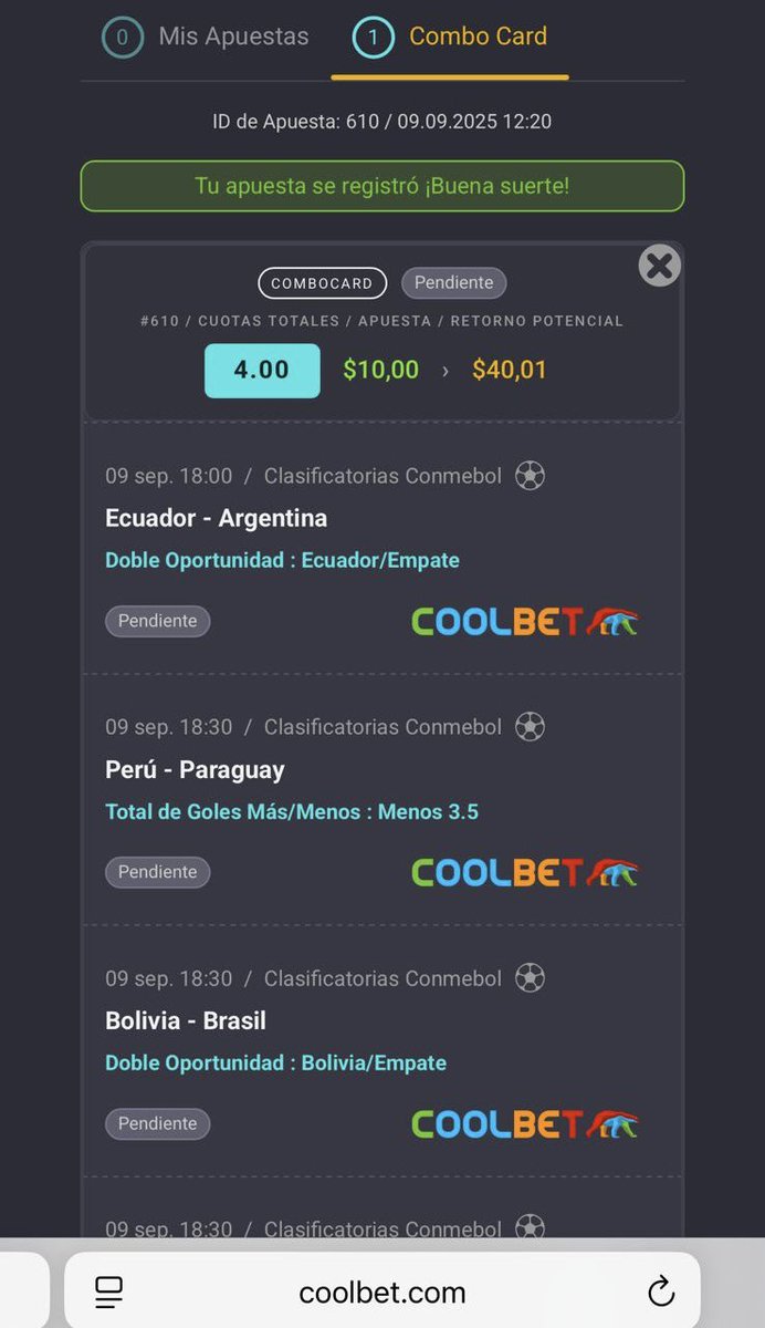 Pasiontoreraweb's tweet photo. SeΓ±ores la cuota de la #ComboCard del #CombidelPana subiΓ³ a 4 en @CoolbetEcuador π€y todos la aprovechan.
Vayan a jugarla ahora mismoπ
Link βΆοΈ https://t.co/Ea6bT1Odbr
PD: Voy a regalar $200 dΓ³lares en bonos a todos los que me envΓen su jugada realizada.
#CoolbetEcuador π»ββοΈ https://t.co/6obuckwTad