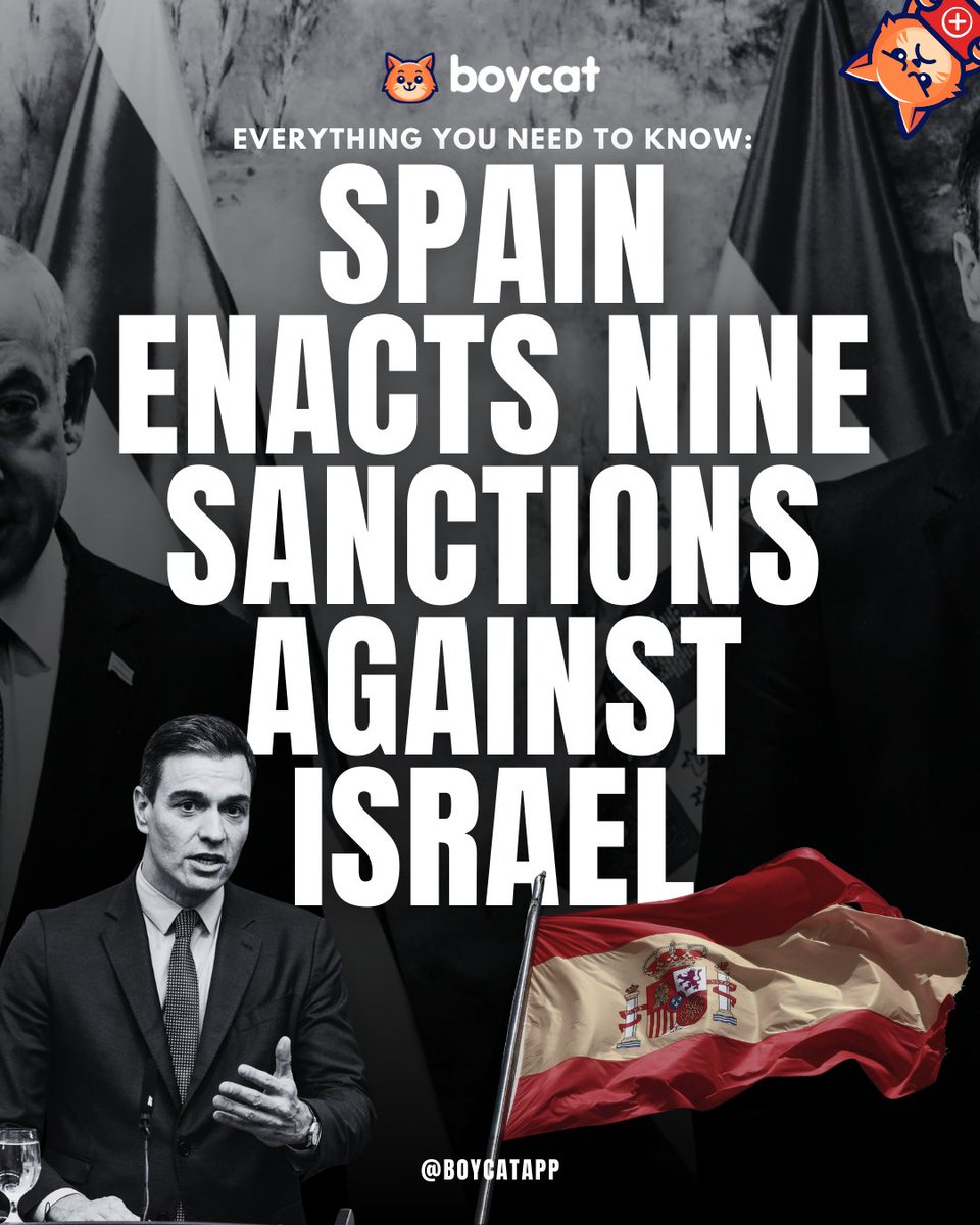Spain just made history.

They’ve imposed 9 sanctions on Israel to stop the genocide in Gaza—from banning weapons to blocking ships and recognizing Palestine.

Everything You Need to Know About Spain’s Sanctions Against Israel 🧵👇