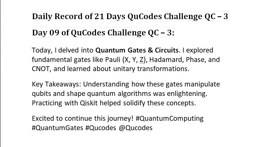 bhagyashree005m's tweet image. Daily Record of 21 Days QuCodes Challenge QC – 3
Day 09 of QuCodes Challenge QC – 3:
#Qucode @Qucodes