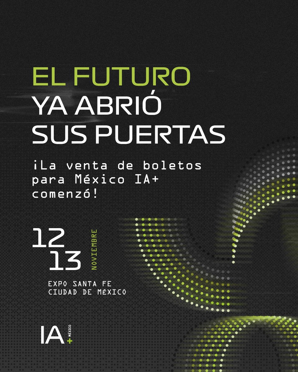MexicoIAmas's tweet photo. Nos vemos este  👉 12 y 13 de noviembre en @exposantafemx
No te quedes fuera del evento que acelerará la inversión en inteligencia artificial en México. 
Compra tus boletos en: https://t.co/5gpcaws9dl https://t.co/BtAfnaThuG