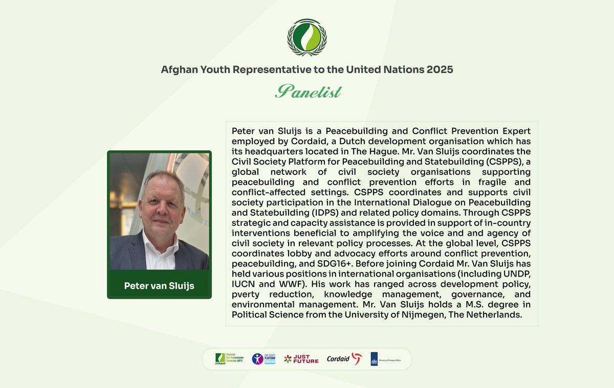 APTYouth's tweet photo. Just two days until the Final Round of the Afghan Youth Representative Program!

We're excited to introduce our esteemed panel of judges, who will evaluate the final speeches and select one young woman from among the three finalists to become the 2025 Afghan Youth Representative.

Swipe through the poster to meet our panelists and join us live, whether online or in person in The Hague.