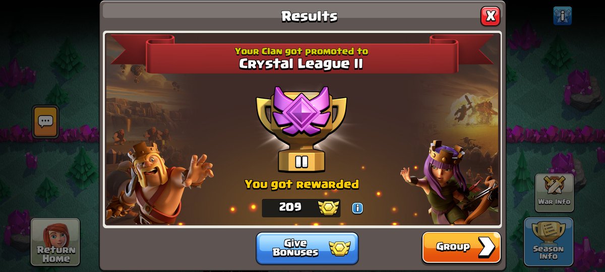 _salatas's tweet photo. CRYSTAL LEAGUE II HERE WE GO!!
The potential of this clan is truly limitless. This is what happens when you have a team of fully determined individuals with a common goal. Thank you everyone for your support. See you all next season. 
Keep clashing ⚔️ 
#clashofclans
#ClashARama https://t.co/ot0q21QYZd