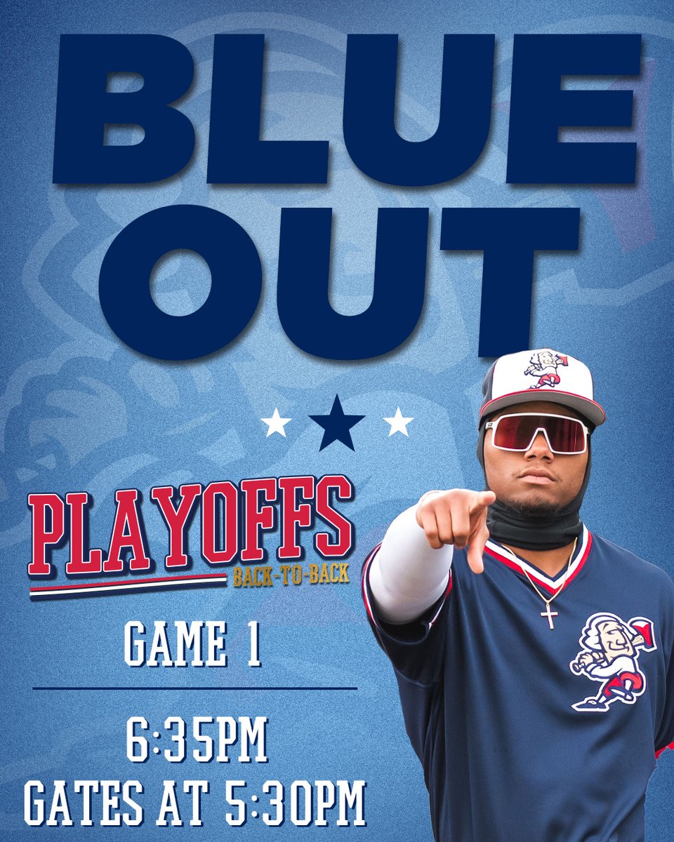 FXBGNats's tweet photo. Don't forget, tonight is a BLUE OUT! 🔵

We want to see you wearing your navy! BE HERE as the FredNats begin the quest for another Carolina League Championship. 🏆

Gates open at 5:30pm, with first pitch at 6:35pm.

🎟️: https://t.co/eKGaqFEhmw https://t.co/pkxtVSNX7h