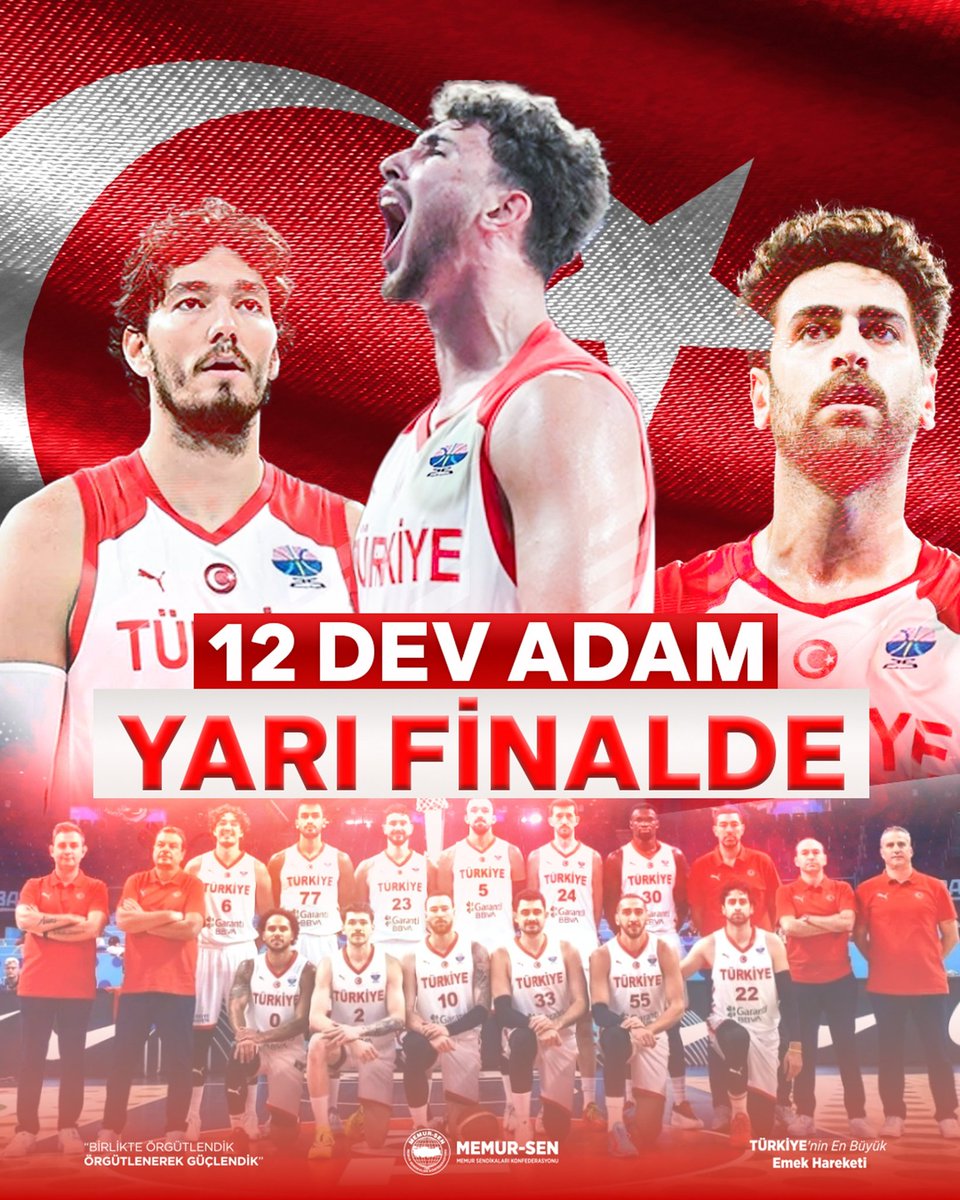 12 DEV ADAM YARI FİNALDE

EuroBasket 2025’te bizleri gururla temsil eden 12 Dev Adam, çeyrek finalde Polonya’yı mağlup ederek yarı finale yükseldi.

Memur-Sen olarak, ay-yıldızlı formayı onurla taşıyan millî basketbol takımımızı yürekten kutluyor; ülkemize yaşattıkları gurur için