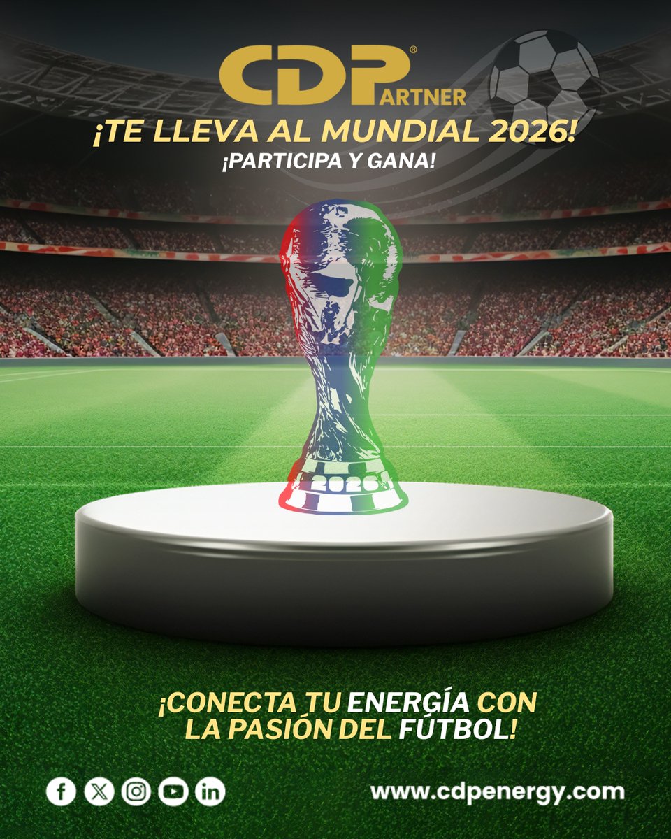 ⚽🏆 ¡La emoción del fútbol se vive con CDPartner!
Este 2026, CDP te lleva al Mundial para que disfrutes la máxima fiesta del deporte.
Participa, gana y prepárate para vivir una experiencia única que combina energía, tecnología y la pasión del fútbol.
#CDPartner #Mundial2026