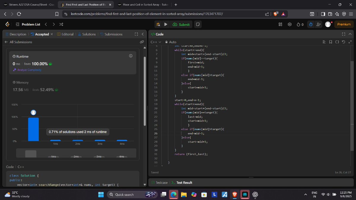 sahu_ipesh's tweet image. Day 17 of #100daysofcode

-&amp;gt;number of occurrences.
-&amp;gt; first and last position in sorted array.

#buildinpublic  #dsa