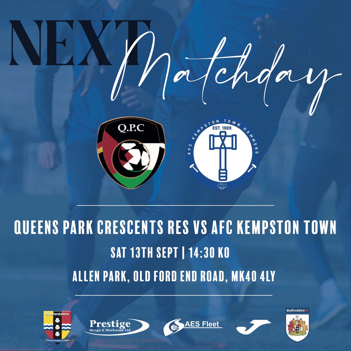 kempstontownfc's tweet photo. 💪🏼 | 𝑼𝒑 𝑵𝒆𝒙𝒕!

Our first away day sees us face @QPCrescentsFC Res!

📆| Sat 13th Sept
🕝| 2:30pm KO
🏟️| Allen Park, MK40 4LY

Always a tough place to visit so we’re expecting a good game as we look to claim them important league points!

Up the Town! 🔵⚪️⚒️ https://t.co/wmXHxntNUn