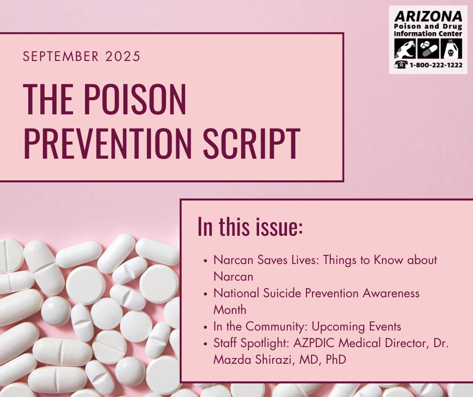 The September edition of The Poison Prevention Script is now available. Read the newsletter here: azpoison.com/sites/default/…

#newsletter #publichelath #narcan #narcansaveslives #communityoutreach #prevention #communityhealth #healthpromotion