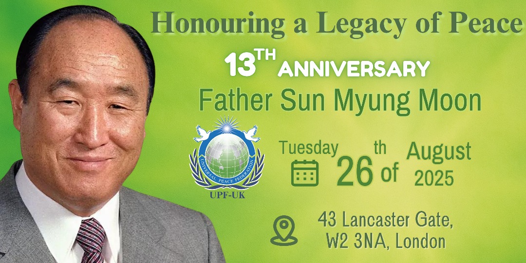 ukUPF's tweet photo. Honour a Legacy of Peace at the 13th Anniversary of the Ascension of Father Moon, Co-Founder of the Universal Peace Federation. His life was dedicated to building peace, interfaith harmony & shared prosperity.
https://t.co/VfB7b3gPkN
#FatherMoon #UPF #Peace https://t.co/Hs5dlV0dRW