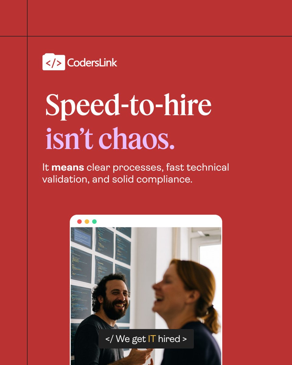 hirecoderslink's tweet image. Speed-to-hire ≠ chaos.
With the right partner, it means:
⚡ Fast technical validation
📋 Clear processes
✅ Full compliance
CodersLink helps you scale without losing control.
#TechHiring #SpeedToHire #RemoteTeams
