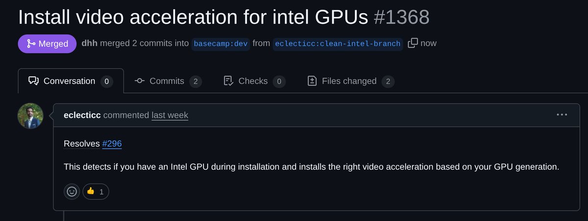 Oh no big deal, that's just <a href="/cmonkey/">Nirav Patel</a> — the CEO of <a href="/FrameworkPuter/">Framework</a> — patching Omarchy to fix Intel GPU video acceleration for everyone. What an absolute legend! (Fix is shipping in the next point release!)