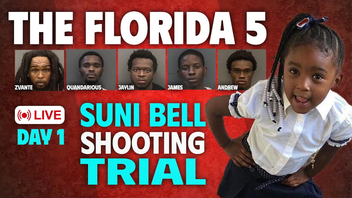 trialTVLive's tweet photo. TUES 5:30pm ET - The Florida Five: Suni Bell Shooting Trial Day 1 - OPENING STATEMENTS
Join us as trial begins for the shooting of 4 year old Suni Bell...๐
https://t.co/1GKs9BkcfV
#SuniBell #FloridaFive #TampaBayTrials #FloridaTrials #TrialTVLive #truecrime https://t.co/Q8W182C3Ls