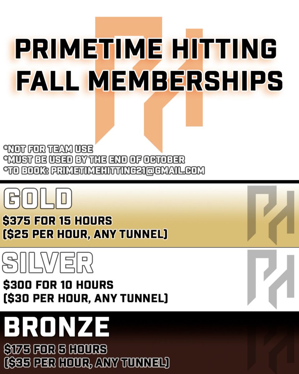 PTHitting's tweet image. **NEW FALL MEMBERSHIPS**

Order now by emailing PrimetimeHitting21@gmail.com
