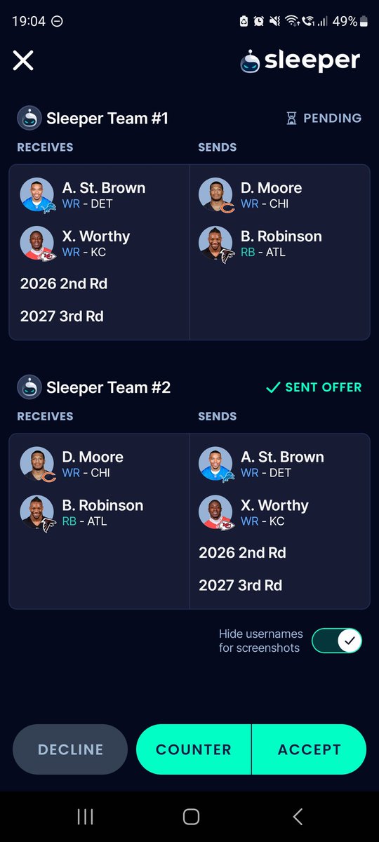 BenjiR86's tweet photo. @DynastyDadFF In rebuild and have been offered this. I'm Team 1. My other WRs of note are Rice, Collins, Sutton, Golden, Mims and Shaheed. Likely to be a late 2nd and early 3rd https://t.co/oZiMLwGJ9h