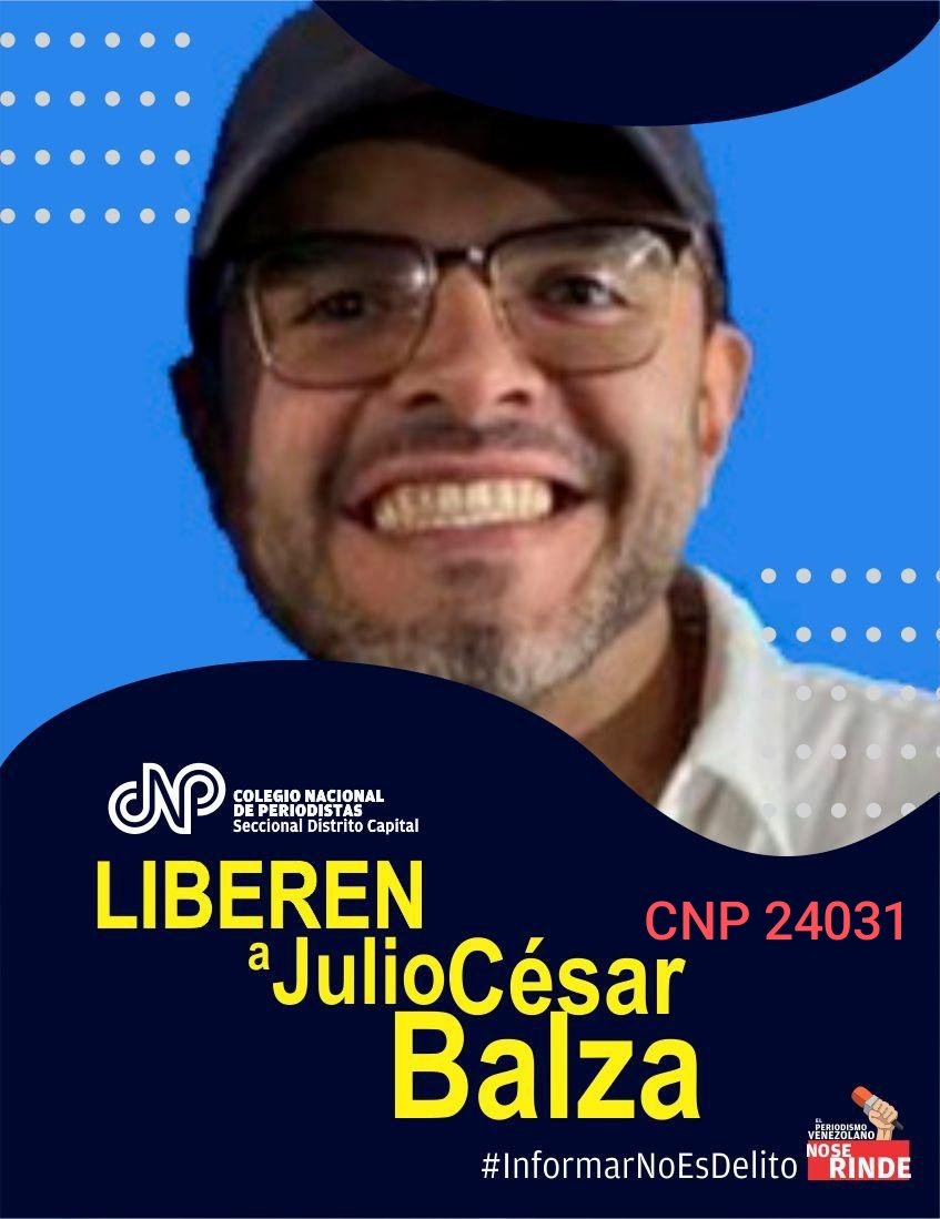 #8Sep Hoy se cumplen 8 meses de la  detención arbitraria del colega Julio César Balza . Una injusticia que busca silenciar a la prensa. Su único "delito" ha sido informar. Denunciamos la criminalización del periodismo y exigimos su inmediata liberación.
#LibertadParaJulioBalza