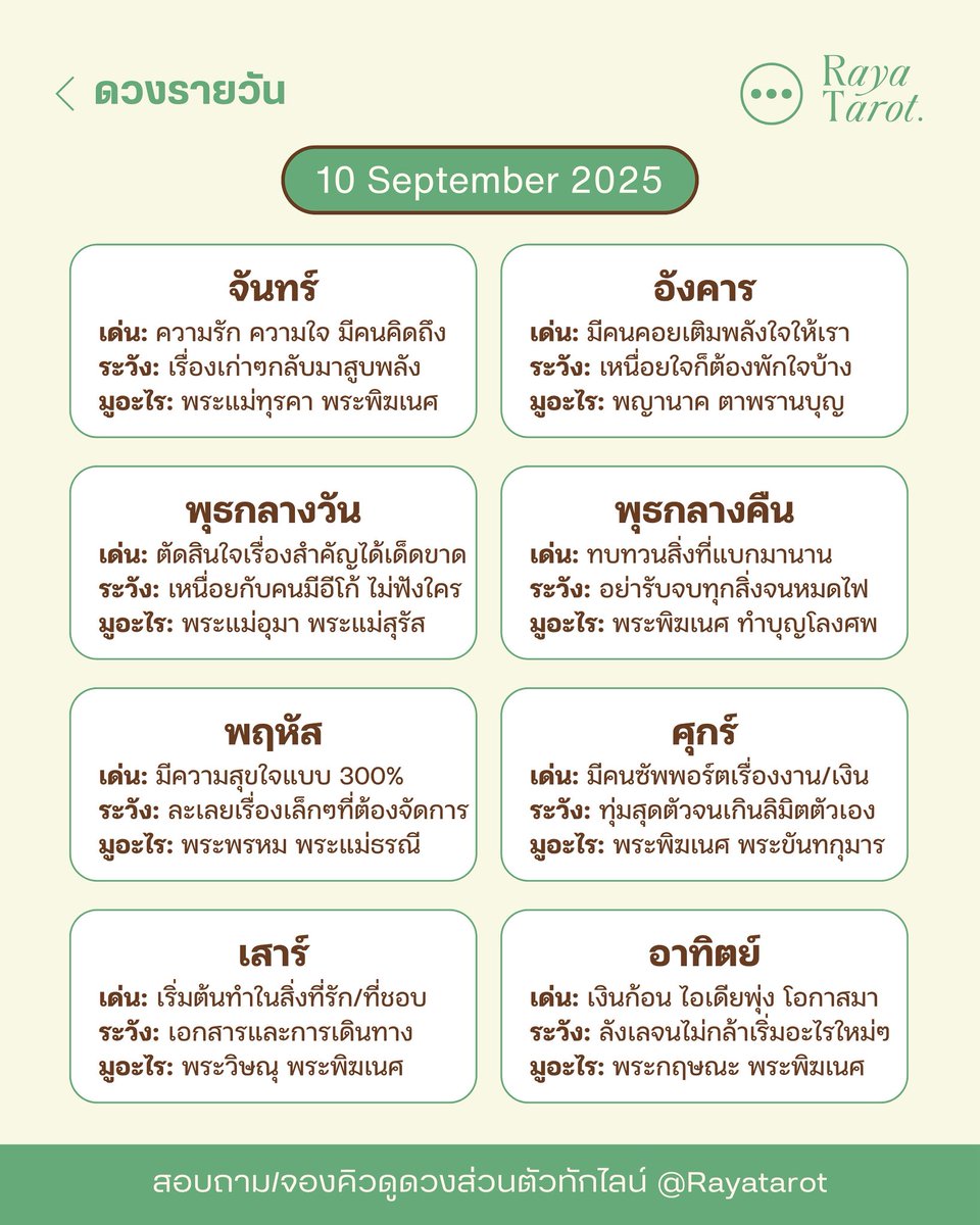 สวัสดีวันพุธ ขอให้ทุกคนปังไม่หยุด หาที่สิ้นสุดไม่เจอ 💚🍀🎄✨

#ดวงรายวัน #DailyRayaTarot #RayaTarot