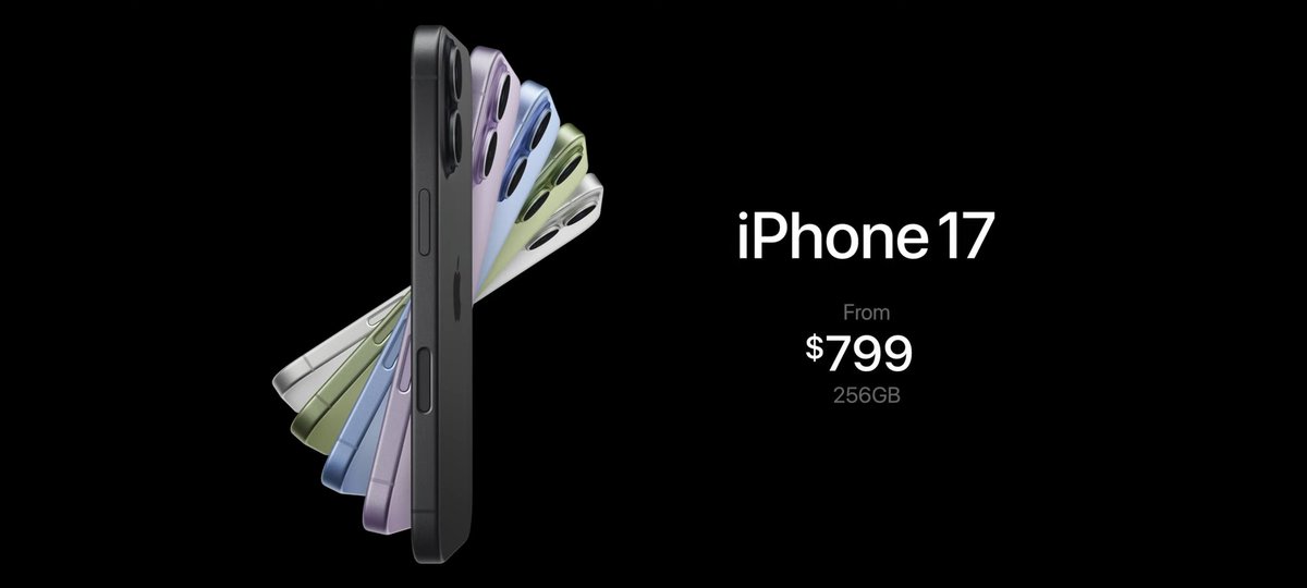 GlassyDev's tweet photo. Pricing for the new 17 series lineup 💵.
#AppleEvent https://t.co/WWoKktHu72