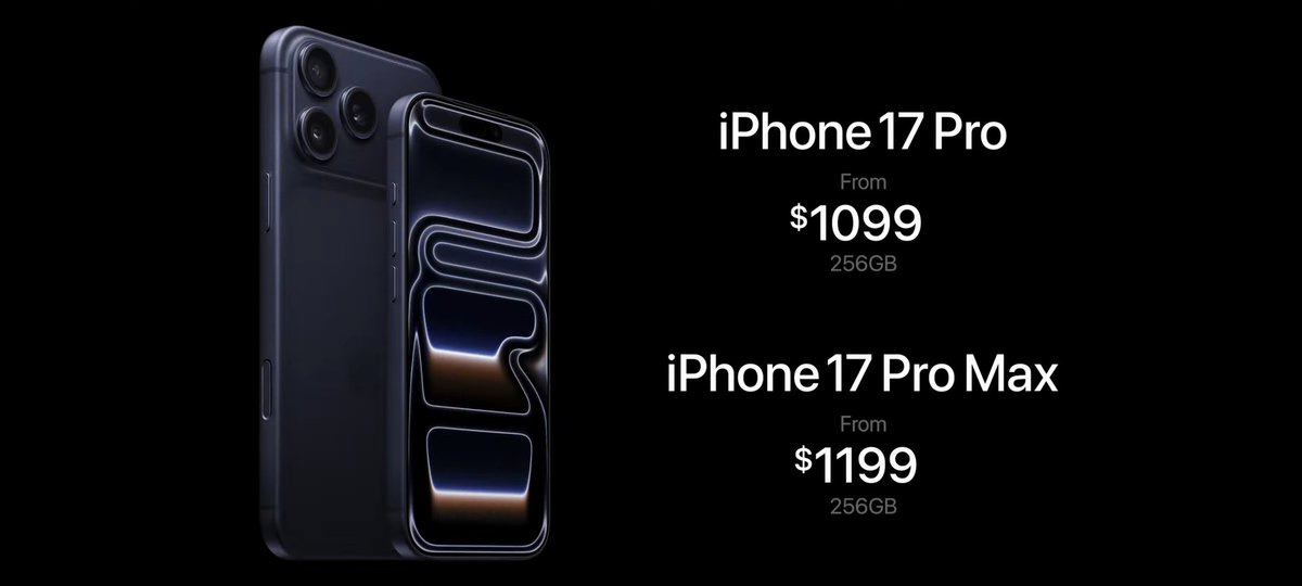GlassyDev's tweet photo. Pricing for the new 17 series lineup 💵.
#AppleEvent https://t.co/WWoKktHu72