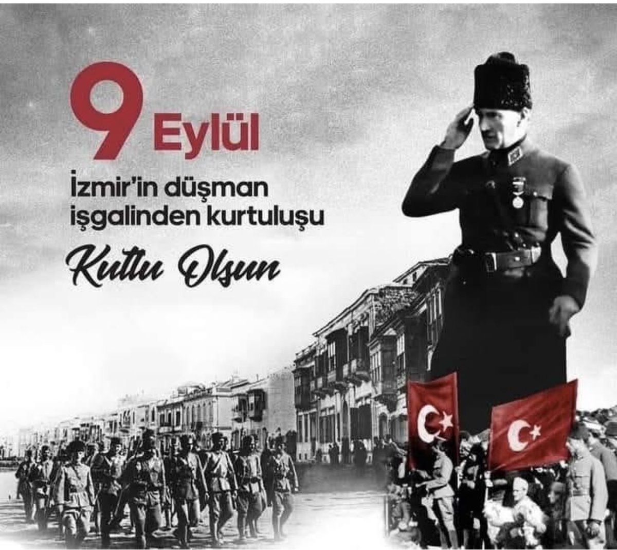 İzmiri’in düşman işkalinden kurtuluşunun 103’ncü yıl dönümünde 
Gazi Mustafa Kemal Atatürk başta olmak üzere düşmanı bozguna uğratan tüm Millî Mücadele kahramanlarımızı, şehitlerimizi ve gazilerimizi rahmet, minnet ve saygıyla anıyorum.🇹🇷

#9EyluelİzmirinKurtulusu