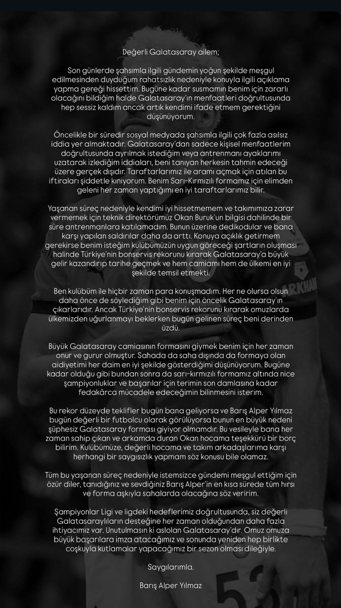 “Galatasaray taraftarı, zor günleri daha da zorlaştıran bir topluluk değildir. Galatasaray taraftarı sevgisi ve desteğiyle en zor anları bile kolaya çeviren bir topluluktur.”

Şimdi sahaya odaklanma, omuz omuza hedeflere yürüme vakti!

Şimdi sıra sende…
Soyadın gibi YILMADAN