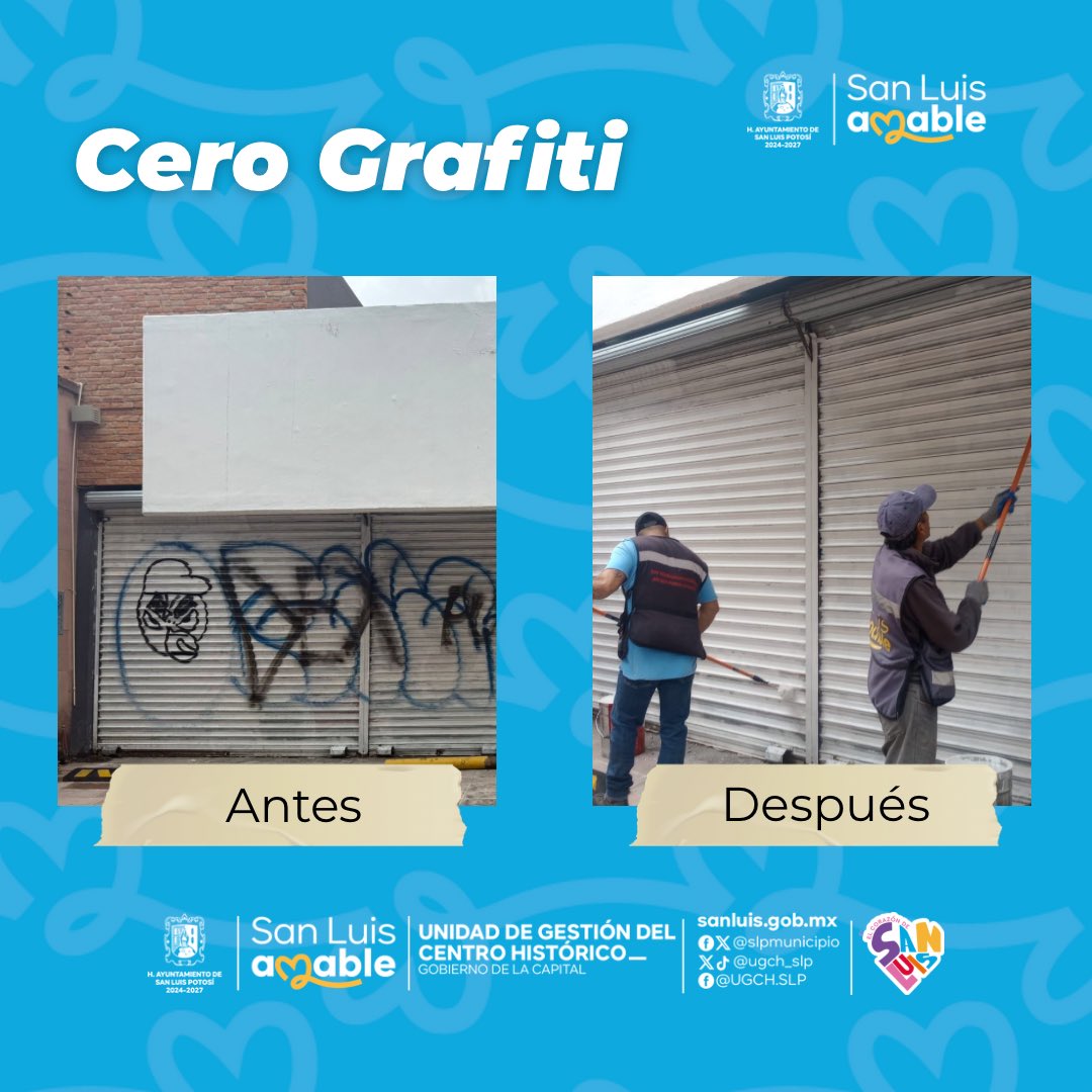 En atención a las instrucciones del alcalde <a href="/EF_Galindo/">Enrique Galindo C</a>, nuestra cuadrilla de respuesta inmediata realizó trabajos de eliminación de grafiti en Avenida Venustiano Carranza esquina con calle Francisco de P. Mariel, recuperando la imagen del #CorazónDeSanLuis.